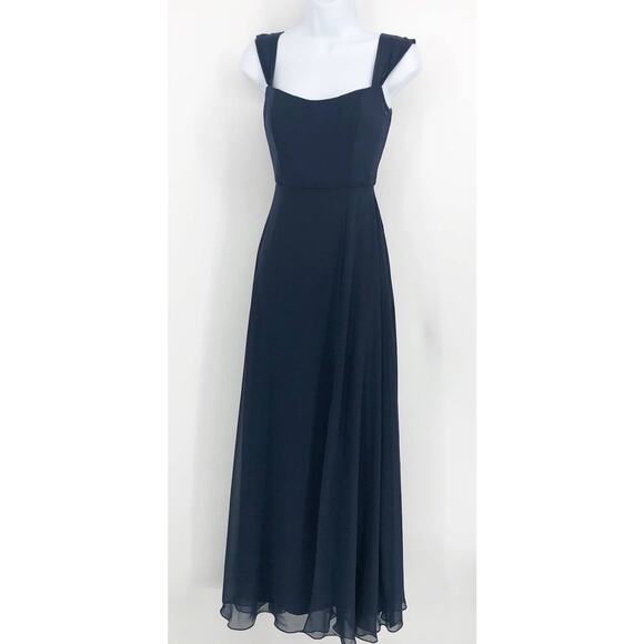 AFTER SIX 1560 Off-the-Shoulder Long Dress 2R Midnight Blue Gown Formal NWOT - Picture 4 of 13
